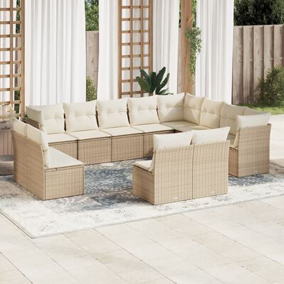 vidaXL 12-delige Loungeset met kussens poly rattan beige