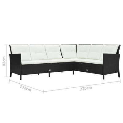 vidaXL 3-delige Loungeset met kussens poly rattan zwart