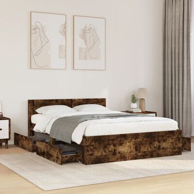 vidaXL Bedframe met hoofdeinde bewerkt hout gerookt eiken 140x200 cm