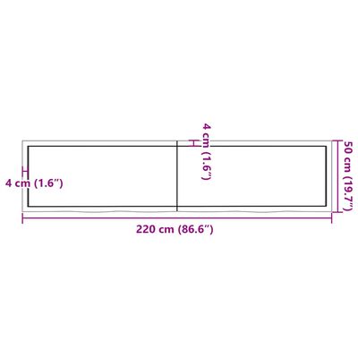 vidaXL Tafelblad 220x50x(2-6) cm onbehandeld massief eikenhout