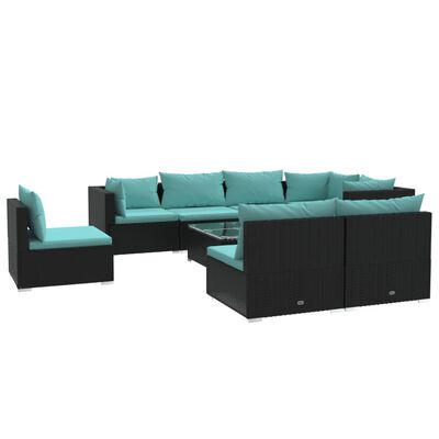 vidaXL 9-delige Loungeset met kussens poly rattan zwart