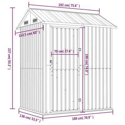 vidaXL Tuinschuur 192x152,5x237 cm gegalvaniseerd staal lichtgrijs