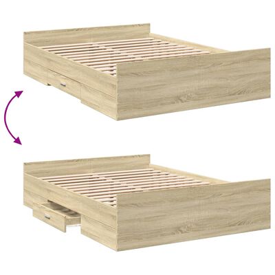 vidaXL Bedframe met lades bewerkt hout sonoma eikenkleurig 120x200 cm