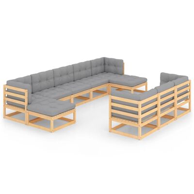 vidaXL 10-delige Loungeset met kussens massief grenenhout