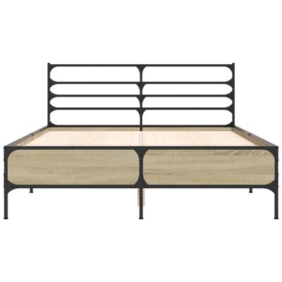 vidaXL Bedframe bewerkt hout metaal sonoma eikenkleurig 135x190 cm