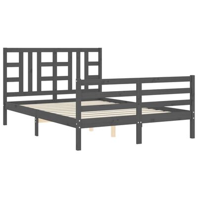 vidaXL Bedframe met hoofdbord massief hout grijs 140x190 cm