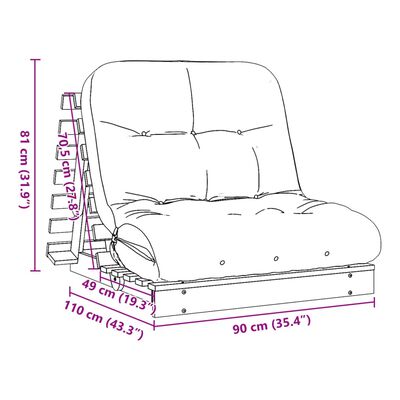 vidaXL Futon slaapbank met matras 90x206x11 cm massief grenenhout wit