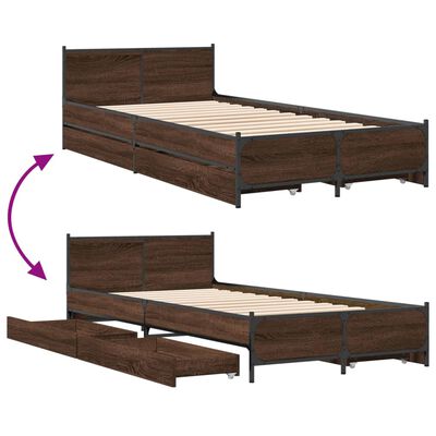 vidaXL Bedframe met lades bewerkt hout bruin eikenkleur 75x190 cm