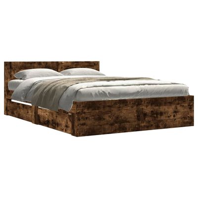 vidaXL Bedframe met hoofdeinde bewerkt hout gerookt eiken 140x200 cm