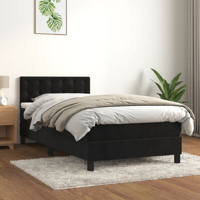 vidaXL Boxspring met matras fluweel zwart 90x190 cm