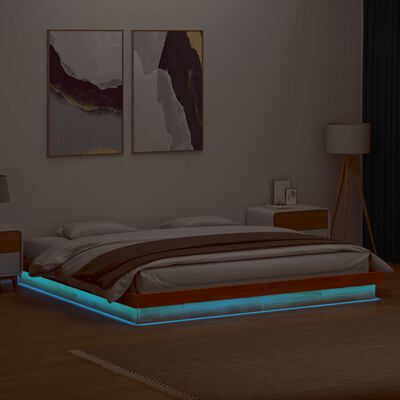 vidaXL Bedframe met LED massief grenenhout wasbruin 200x200 cm