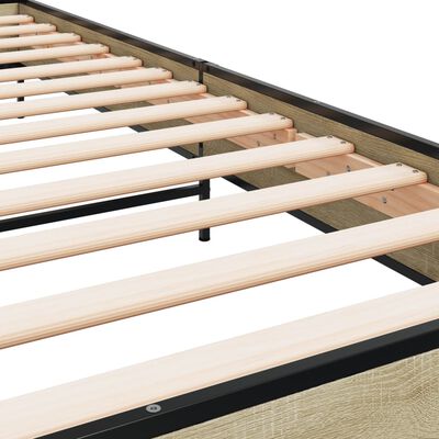 vidaXL Bedframe bewerkt hout en metaal sonoma eikenkleurig 90x190 cm