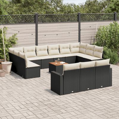 vidaXL 14-delige Loungeset met kussens poly rattan zwart