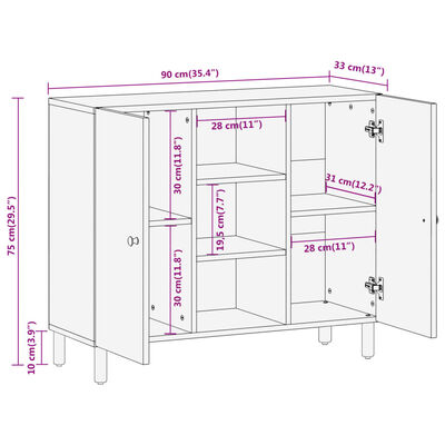 vidaXL Bijzetkast 90x33x75 cm massief mangohout