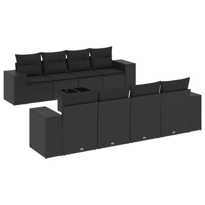 vidaXL 9-delige Loungeset met kussens poly rattan zwart