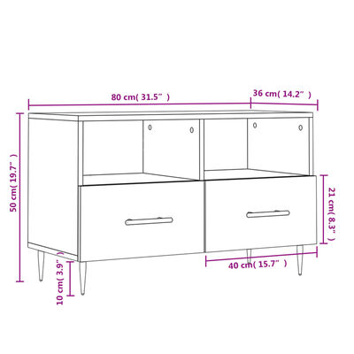 vidaXL Tv-meubel 80x36x50 cm bewerkt hout hoogglans wit