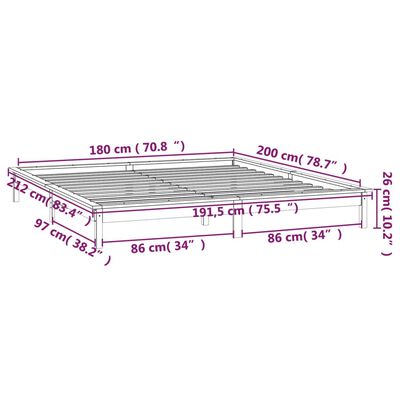 vidaXL Bedframe LED massief hout grijs 180x200 cm