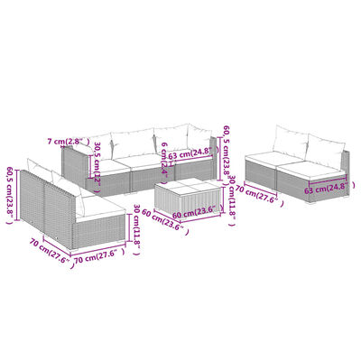 vidaXL 8-delige Loungeset met kussens poly rattan grijs