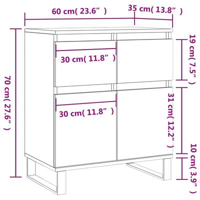 vidaXL Dressoir 60x35x70 cm bewerkt hout bruin eikenkleur