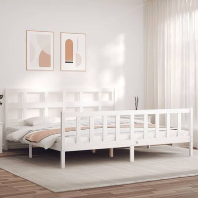 vidaXL Bedframe met hoofdbord massief hout wit