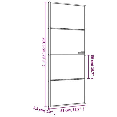 vidaXL Binnendeur smal 83x201,5 cm gehard glas en aluminium zwart