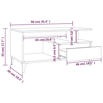 vidaXL Salontafel 90x49x45 cm bewerkt hout zwart