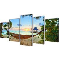 Canvas muurdruk set zandstrand met hangmat 200 x 100 cm