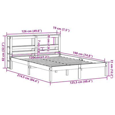 vidaXL Bedframe zonder matras massief grenenhout wit 120x190 cm