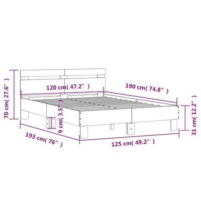 vidaXL Bedframe met hoofdeinde en LED sonoma eikenkleurig 120x190 cm