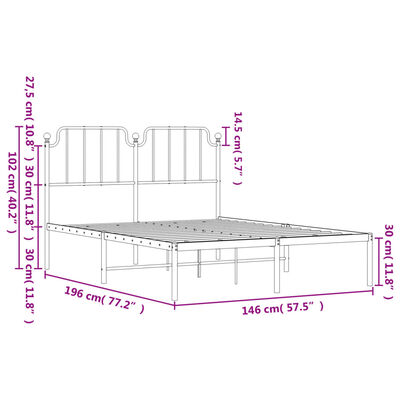 vidaXL Bedframe met hoofdbord metaal wit 140x190 cm