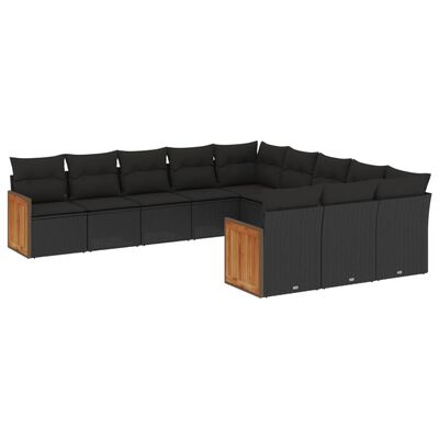 vidaXL 11-delige Loungeset met kussens poly rattan zwart