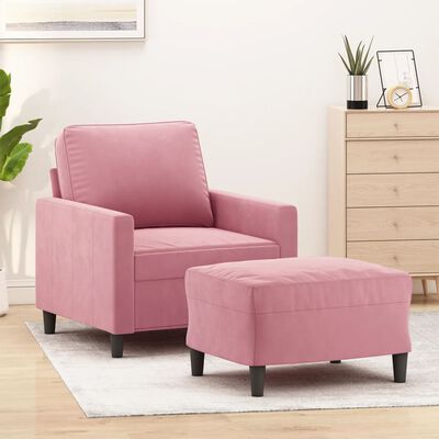 vidaXL Fauteuil met voetenbank 60 cm fluweel roze