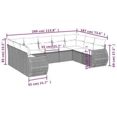 vidaXL 9-delige Loungeset met kussens poly rattan beige