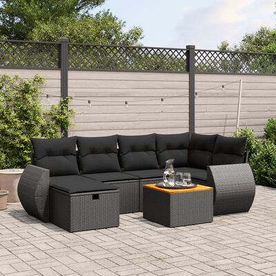 vidaXL 7-delige Loungeset met kussens poly rattan zwart