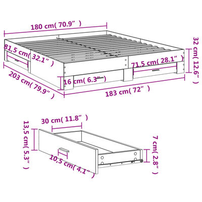 vidaXL Bedframe met lades bewerkt hout bruin eikenkleur 180x200 cm