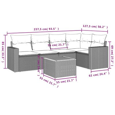 vidaXL 6-delige Loungeset met kussens poly rattan zwart