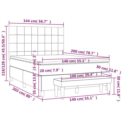 vidaXL Boxspring met matras stof lichtgrijs 140x200 cm