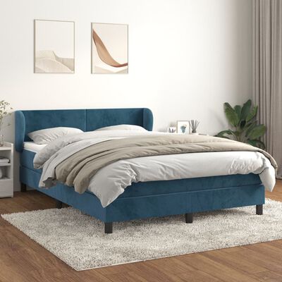 vidaXL Boxspring met matras fluweel donkerblauw 140x190 cm