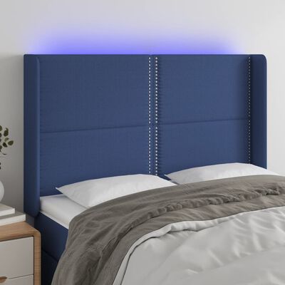 vidaXL Hoofdbord LED 147x16x118/128 cm stof blauw