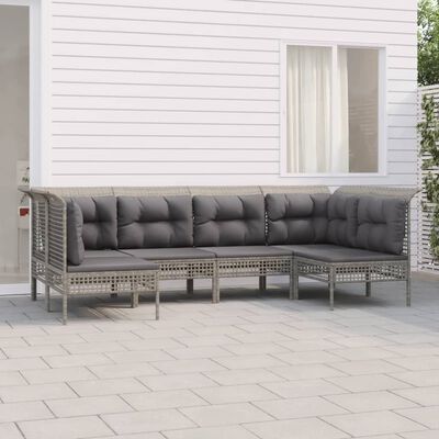 vidaXL 6-delige Loungeset met kussens poly rattan grijs