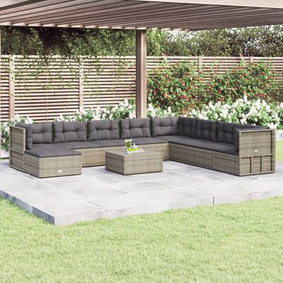 vidaXL 9-delige Loungeset met kussens poly rattan grijs