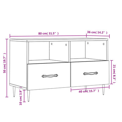 vidaXL Tv-meubel 80x36x50 cm bewerkt hout hoogglans wit