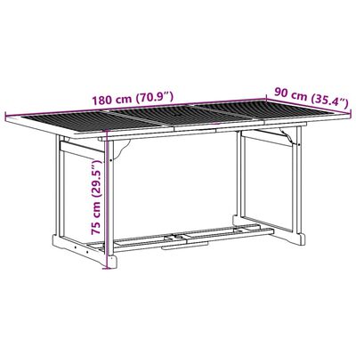 vidaXL 7-delige Tuinset 180x90x75 cm massief acaciahout