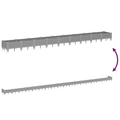 vidaXL Plantenbak met pinnen 362,5x42,5x28,5 cm polypropeen lichtgrijs