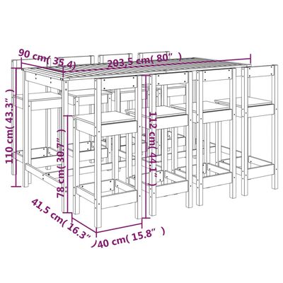 vidaXL 9-delige Barset massief grenenhout wit