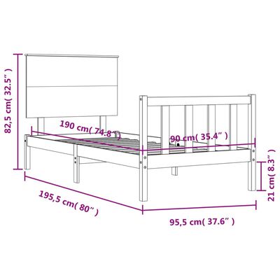 vidaXL Bedframe met hoofdbord massief hout zwart