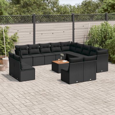 vidaXL 14-delige Loungeset met kussens poly rattan zwart