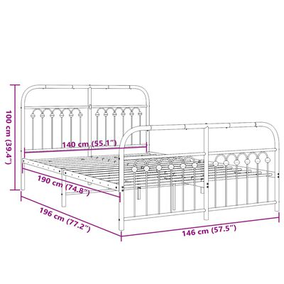 vidaXL Bedframe met hoofd- en voeteneinde metaal wit 140x190 cm