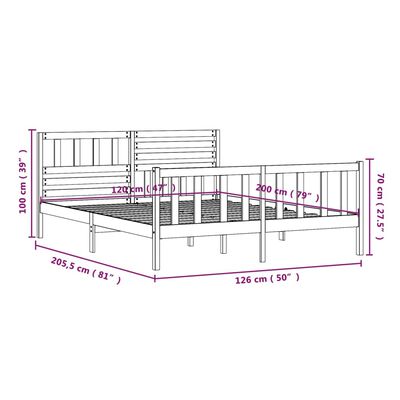 vidaXL Bedframe massief hout zwart 120x200 cm