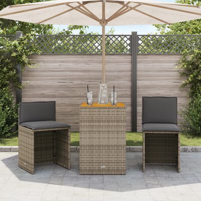 vidaXL 3-delige Bistroset met kussens poly rattan grijs